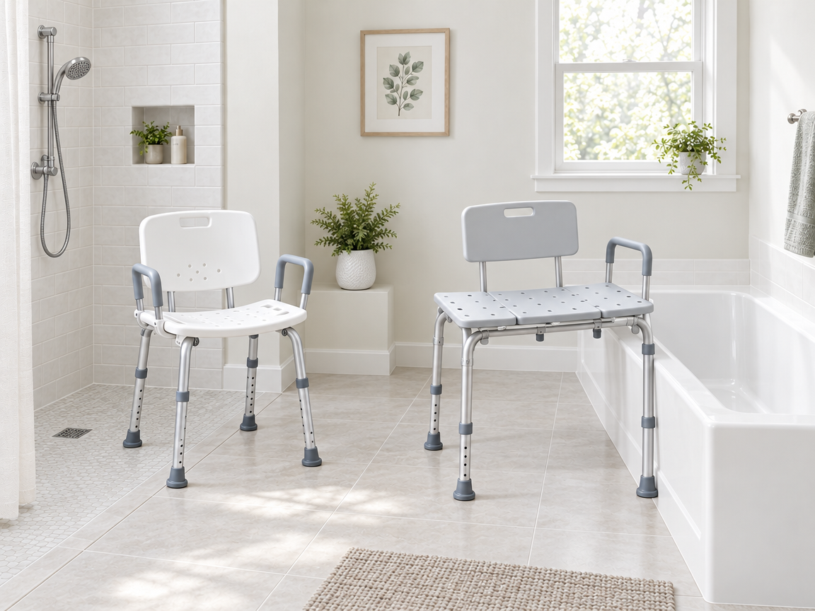 Shower chair and bath transfer bench for bathing support