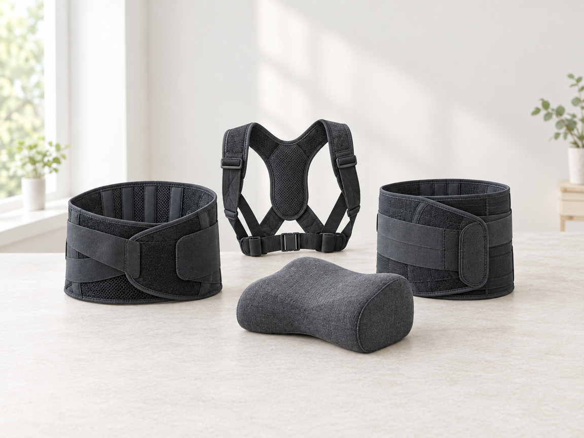 Lumbar, posture, abdominal, and body-support products